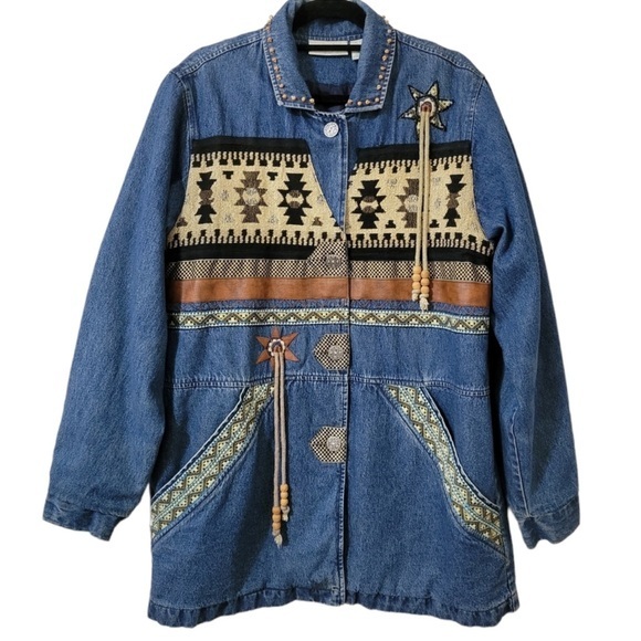220 Hickory Jackets & Blazers - Vintage  90s 220 Hickory Southwestern Denim Coat woman’s oversized large